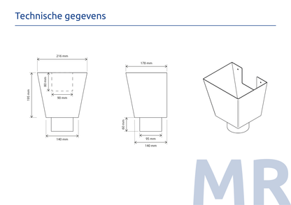 Aluminium Vergaarbak Vierkant 200x250 Ø100mm Crème RAL-9001